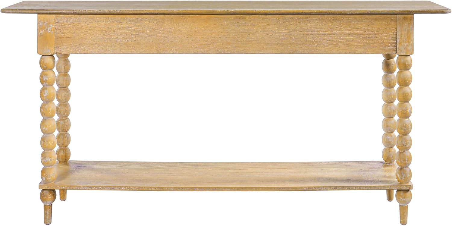 Christopher Knight Home Zeka Narrow Console Table with Storage, Wood Entryway Table with 2 Drawers and 1 Bottom Shelf, Retro Display Table with Unique Spherical Legs for Hallway, Living Room, Natural