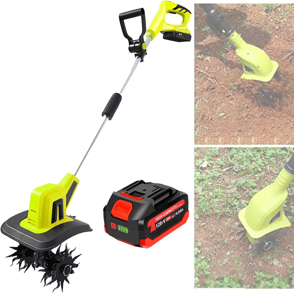 Electric Tiller 20V – Garden Soil Cultivator/Rotavator – 10.5cm/25cm Working Width, 25cm/22cm Tilling Depth, 2/4 Steel Blades, for Gardens, Vegetable Patches