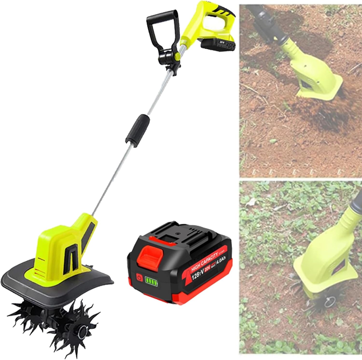 Electric Tiller 20V – Garden Soil Cultivator/Rotavator – 10.5cm/25cm Working Width, 25cm/22cm Tilling Depth, 2/4 Steel Blades, for Gardens, Vegetable Patches