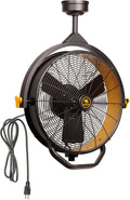 MULE GARAGE FAN, CEILING MOUNTED PLUG-IN CORD, 3 SPEED, POWERFUL 3000 CFM, INCLUDES 6-IN AND 12-IN DOWNRODS BLACK/YELLOW