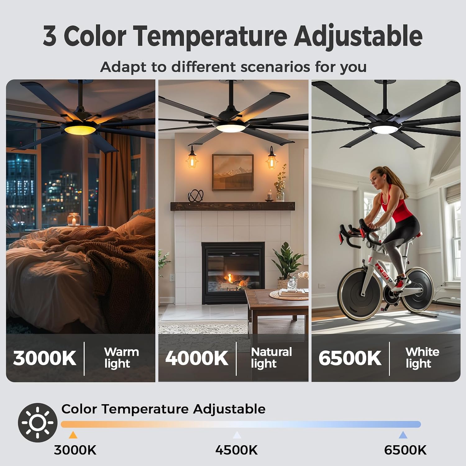 Obabala 72 Inch Industrial Ceiling Fan with Light and Remote Control, Large Ceiling Fans 8 Aluminum Blades, Quiet 35dB DC Motor, 6 Speed Dimmable LED, Indoor Outdoor for Garage Warehouse Patio