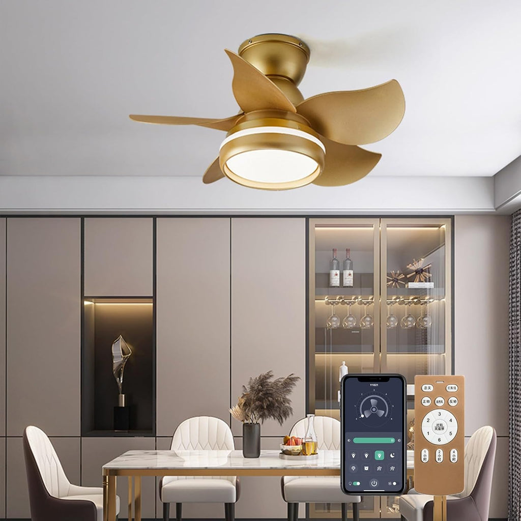 Ceiling Fans with Lights, Fans with Lights and Remote/APP Control, Modern Flush Mount Ceiling Fan, with 5 Reversible Blades 3 Colors Dimmable 6 Speeds Ceiling Fan for Bedroom/Kitchen/Dining Room/Patio