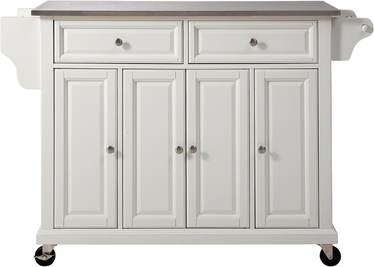 Crosley Furniture Full Size Stainless Steel Rolling Kitchen Island Storage Cart, Microwave Stand, Spice Rack, White