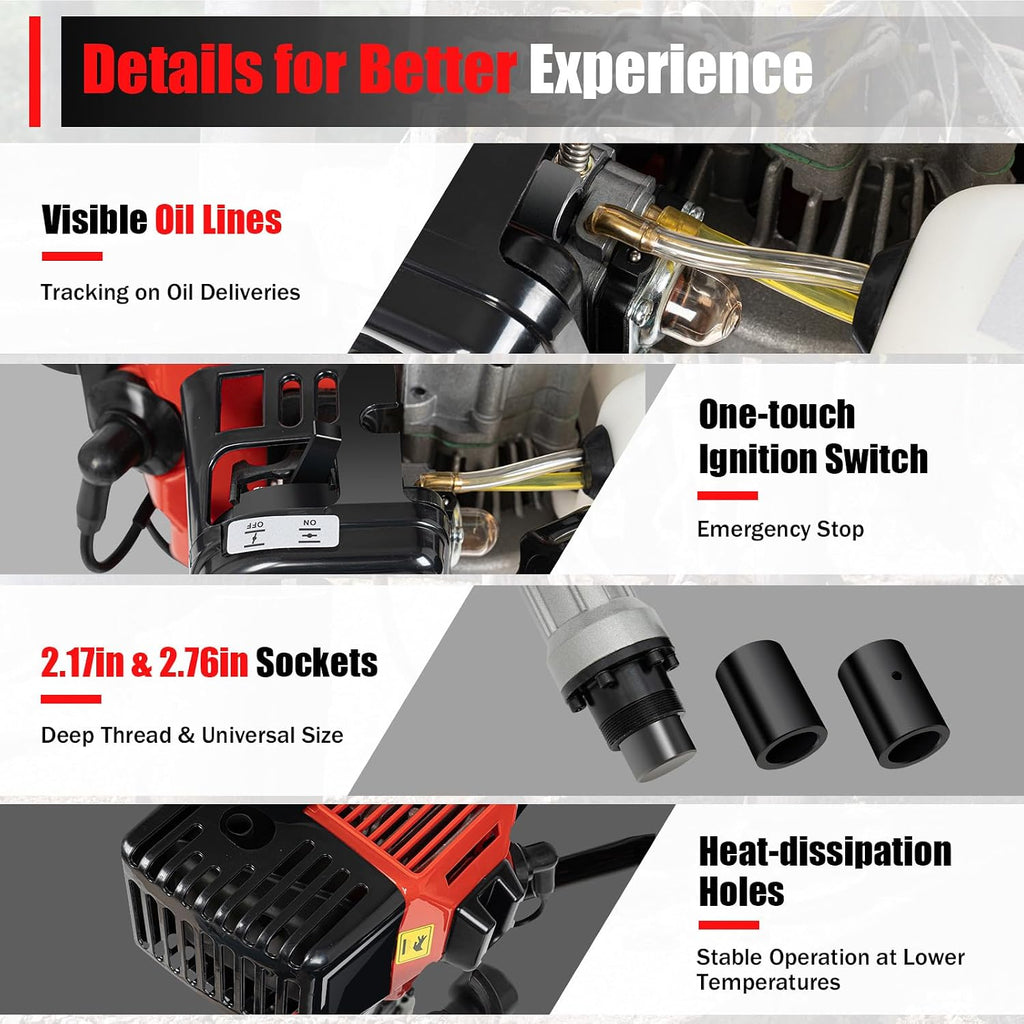 32.6CC 2 Stroke Gas Powered T-Post Driver, 0.9KW Gas Post Pounder Pile Driver, Single Cylinder Air Cooled Fence Post Driver Hammer with Hand Pull Start & 0.23 Gal Fuel Tank for Gardening Road Fencing