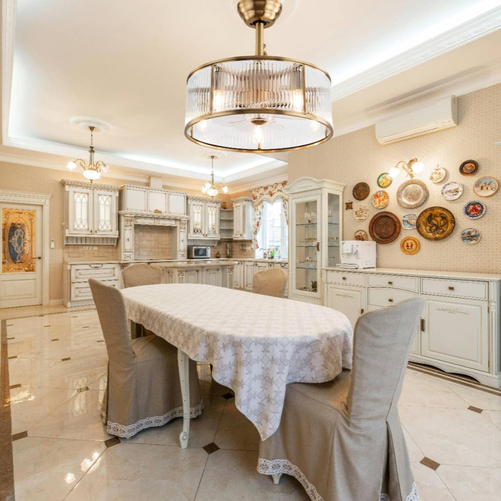 OUKANING Farmhouse Caged Ceiling Fan with Light and Remote, Gold Flush Mount Fandelier, Quiet Enclosed Ceiling Fan for Bedroom, Kitchen, Dining Room and Living Room