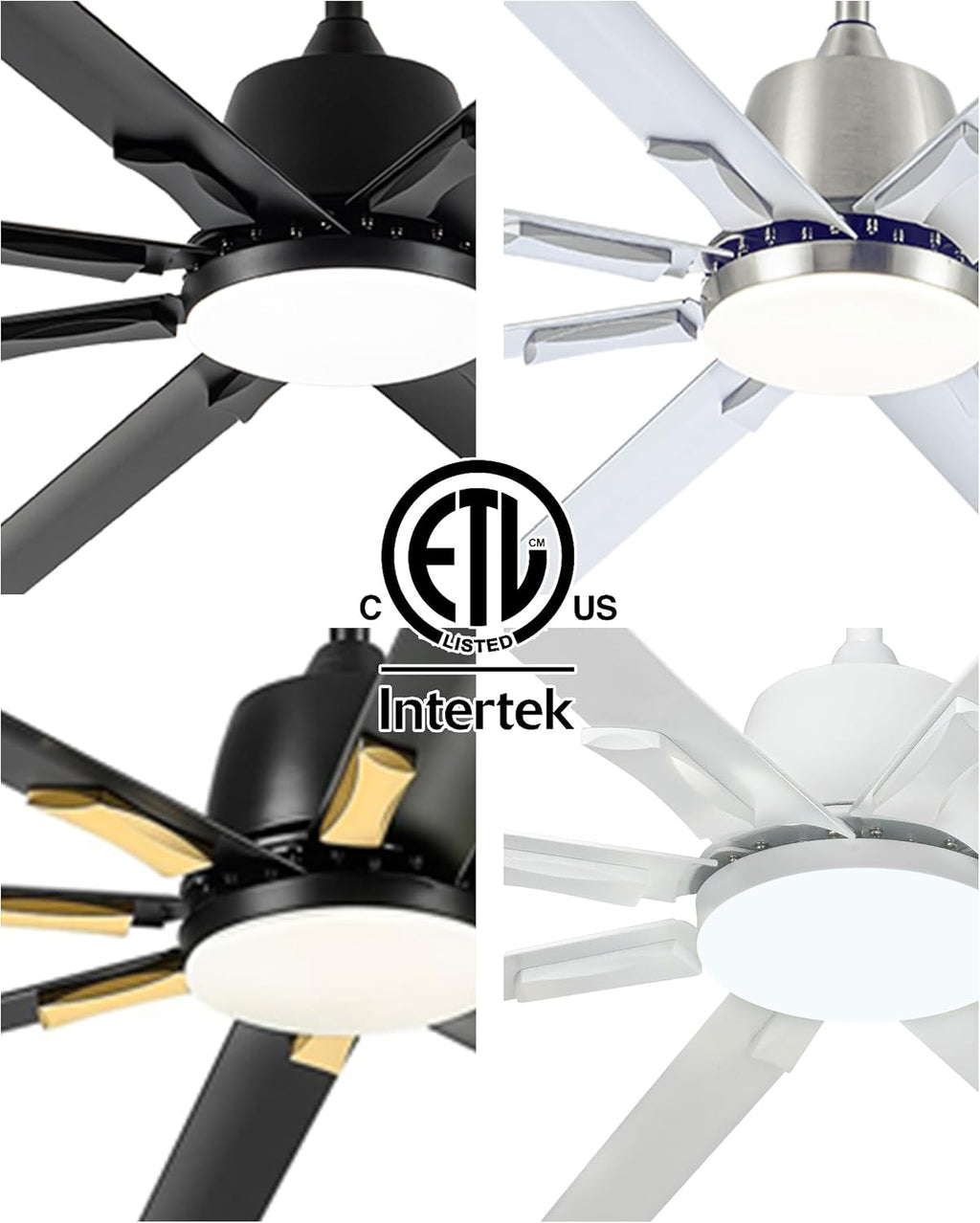 Minislak 72 Inch Ceiling Fan with Light,Industrial Ceiling Fan with 8 Black Aluminium Blades,Smart Fan Compatible with Alexa,Garage Outdoor Indoor Fan for Patio and Living Room