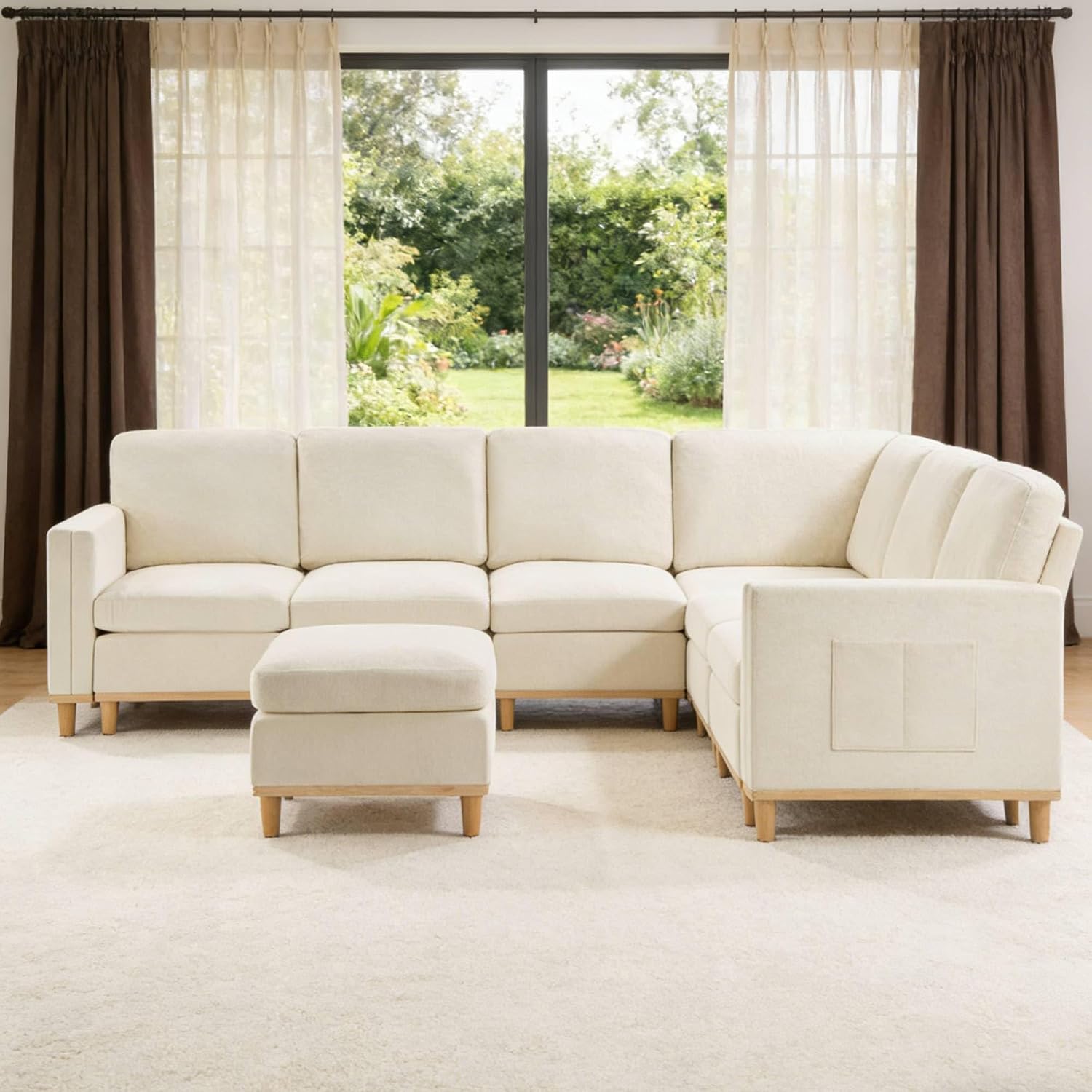 KEIKI 110' Modular Sectional Sofa for Living Room, Convertible 6 Seat Cloud Couch with Soft Fabric Padding, Reconfigurable Furniture for Open Concept Space, Bright Modern Home, White