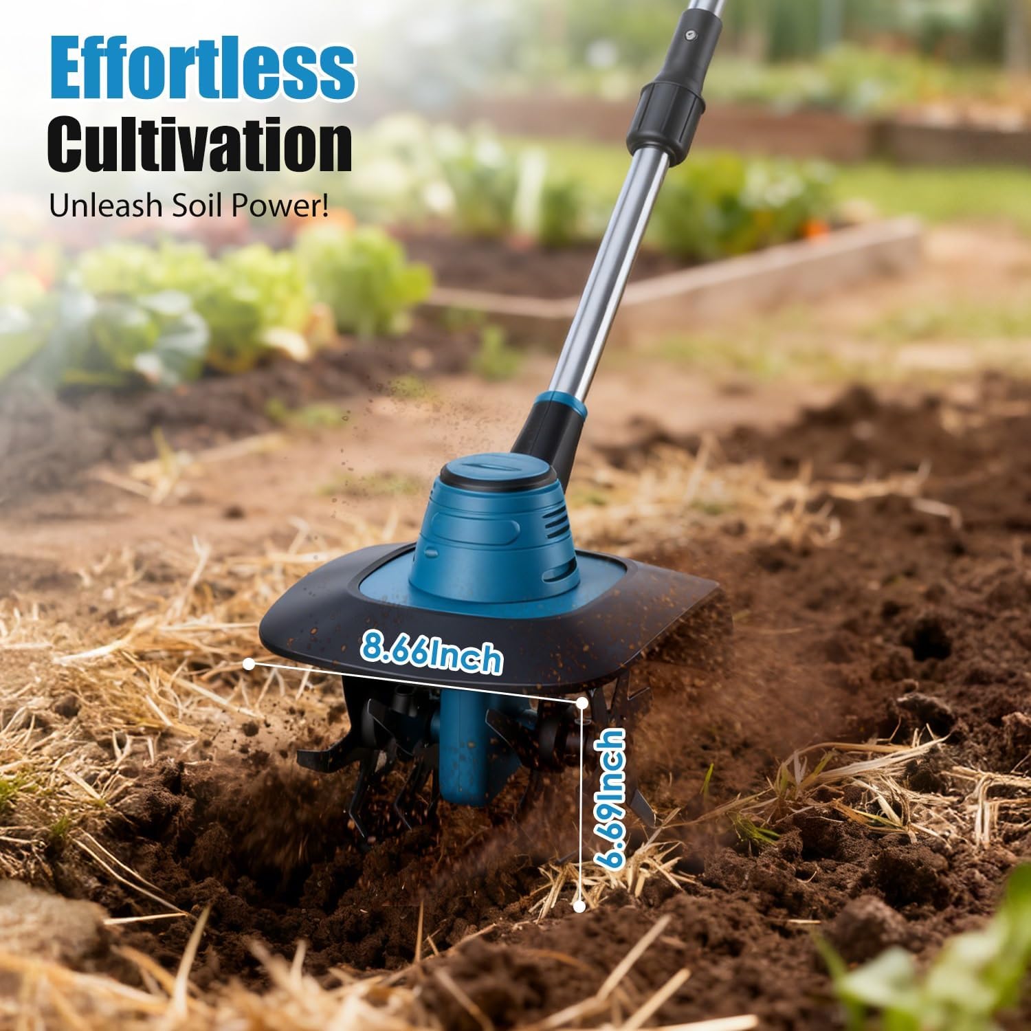 800W 21V Cordless Tiller Cultivator 3.0Ah Battery Powered Electric Garden Tiller Portable Rotary Tiller with 8.66' Width 6.69' Depth Manganese Steel Tines for Soil Cultivation Weeding Gardening