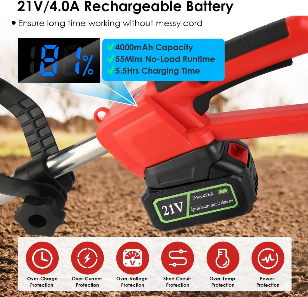 TeqHome 21V Cordless Tiller Cultivator, 300RPM Electric Garden Tiller with 16 Steel Tines, 4AH Battery & Charger, 9-in Tilling Width & 9-in Depth Garden Rototiller for Lawn/Gardening/Soil Cultivation