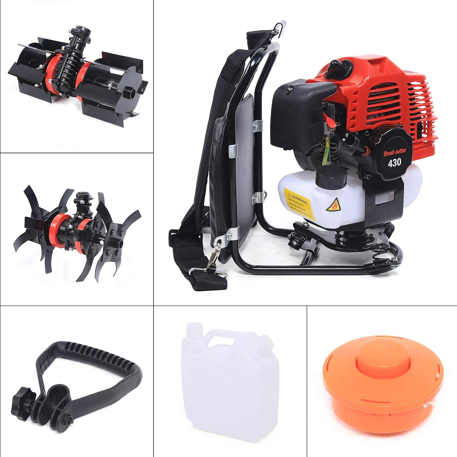 Micro Tiller Cultivator 43CC 2 Stroke Gas Powered Backpack Garden Rototiller Cultivator Hedge Trimmer 1.7HP 3 in 1 Knapsack Yard Lawn Farmland Tilling Tool for Cutting Remove Weeds, Loosen Soil
