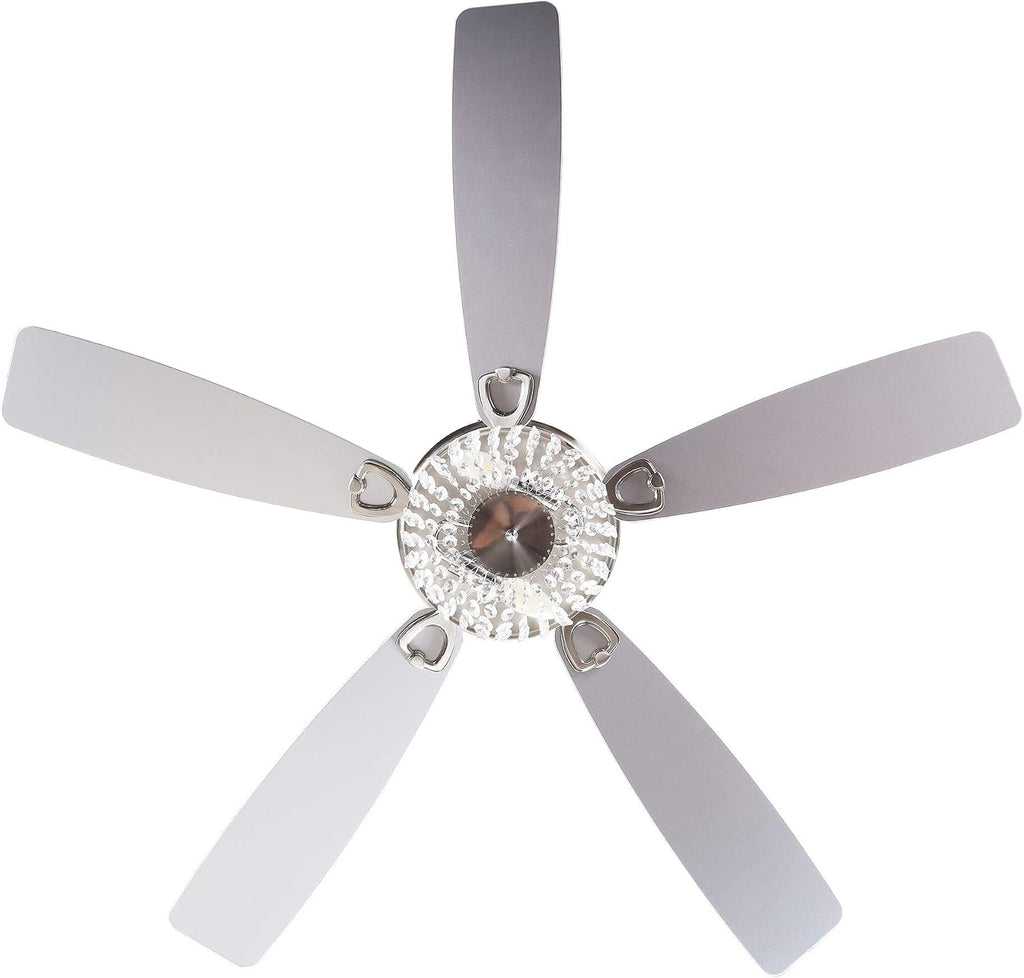 48 Inch Low Profile Ceiling Fan with Light: Farmhouse Caged Fandelier, Crystal Flush Mount Ceiling Fan with Remote, Indoor/Outdoor Use for Patios Living Room Bedroom, Silver