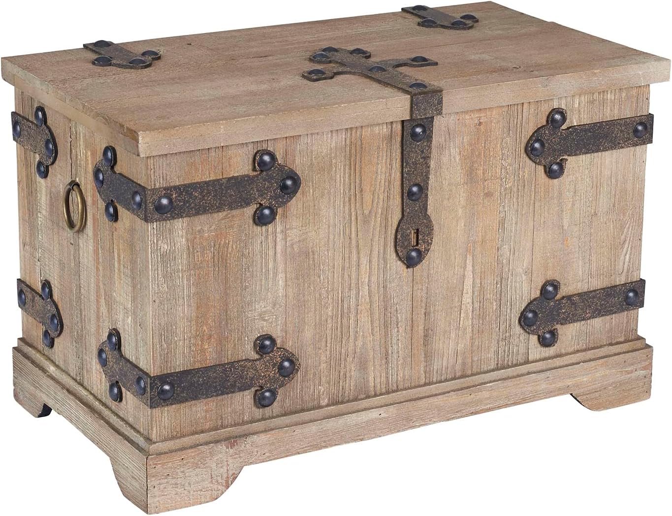 Household Essentials Victorian Style Decorative Trunk in Chinese Fir Wood with Metal Accents, Natural, Set of 2