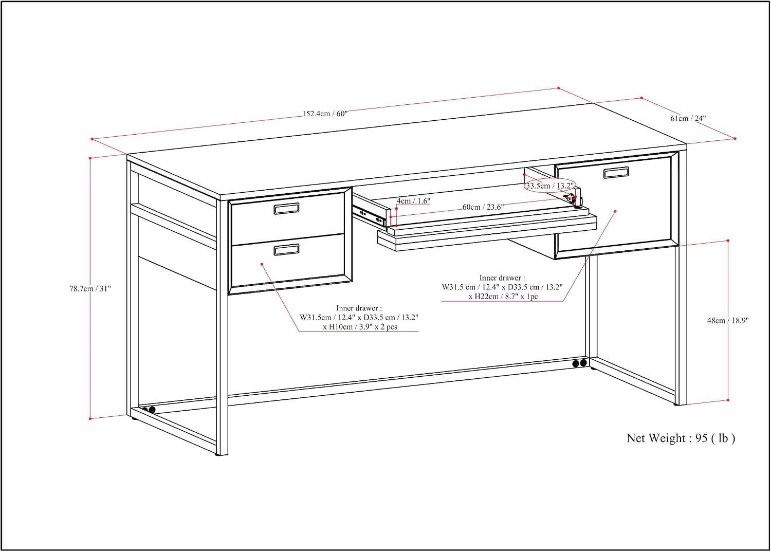 SIMPLIHOME Richmond Desk - 60 Inch Wide Solid Acacia Wood and Metal Writing Desk in Rustic Natural Aged Brown, Modern Industrial Home Office Computer Table with 2 Drawers and Flip-Down Keyboard Tray