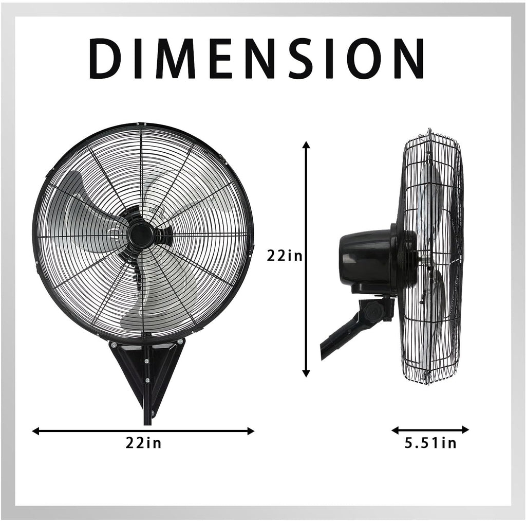2 Pack 20' Wall Mount Fan, 7100CFM Heavy Duty Wall Fan with 3-Speed & Adjustable Tilt, High Velocity Industrial Oscillating Fans for Garage, Factory, Patio, Porch, Shop & Commercial Use - ETL Listed