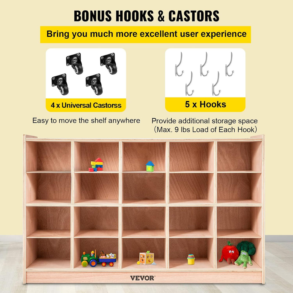 Happybuy 20-Section School Storage Locker, Wooden Storage Cabinet with 4 Casters, Classroom Cubbies for Storage, 15mm Thick Plywood Locker for Home, Office, School, Gym, Kindergarten