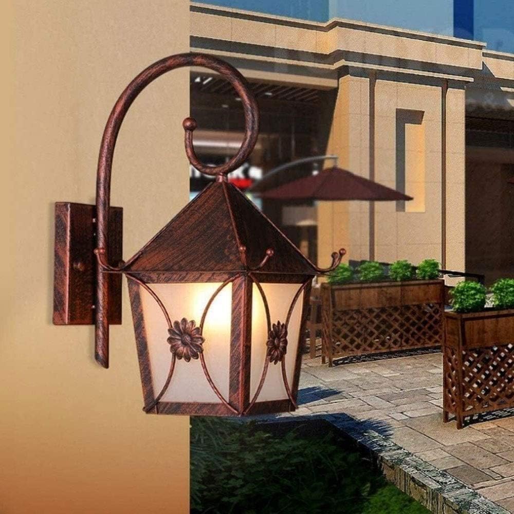 American Country Wall Lamp, Antique Industrial Wall Light Farmhouse Barn Rust Color Metal External Wall Spotlights Weatherproof Outdoor Landscape E27 Security Illumination