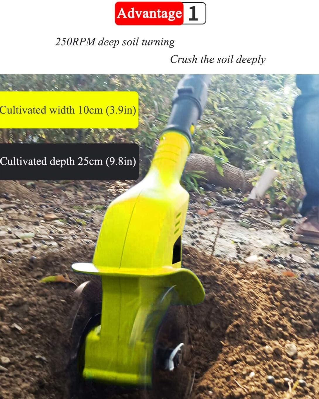 20v Portable Rotavator,Cordless Electric Garden Tiller,Cordless Telescoping Power Cultivator with Rechargeable Battery and Charger