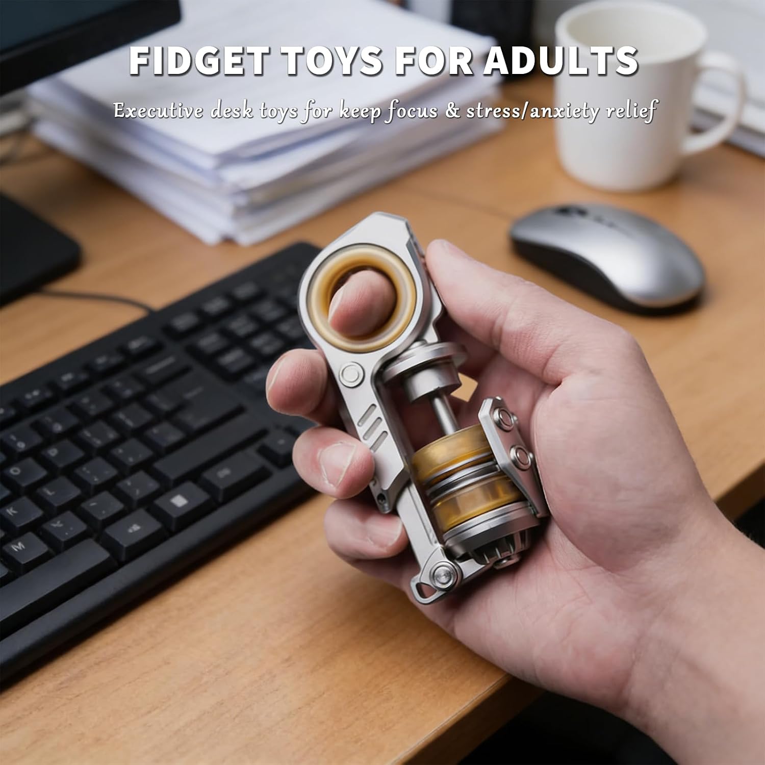 SiniaN Fidget Toy for Adults, SiniaN Fidget Slider EDC Fidget Toys, ADHD Tools Executive Desk Toy for Keep Focus & Anxiety Relief, Cool Gadgets for Men & EDC Collectors (SS+PEI)