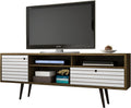 Manhattan Comfort Liberty Mid Century Modern TV Stand for Televisions up to 65 Inches, Bedroom and Living Room Entertainment Center with Storage, Shelves, and Cabinet, 71' Wide, Rustic Brown/White