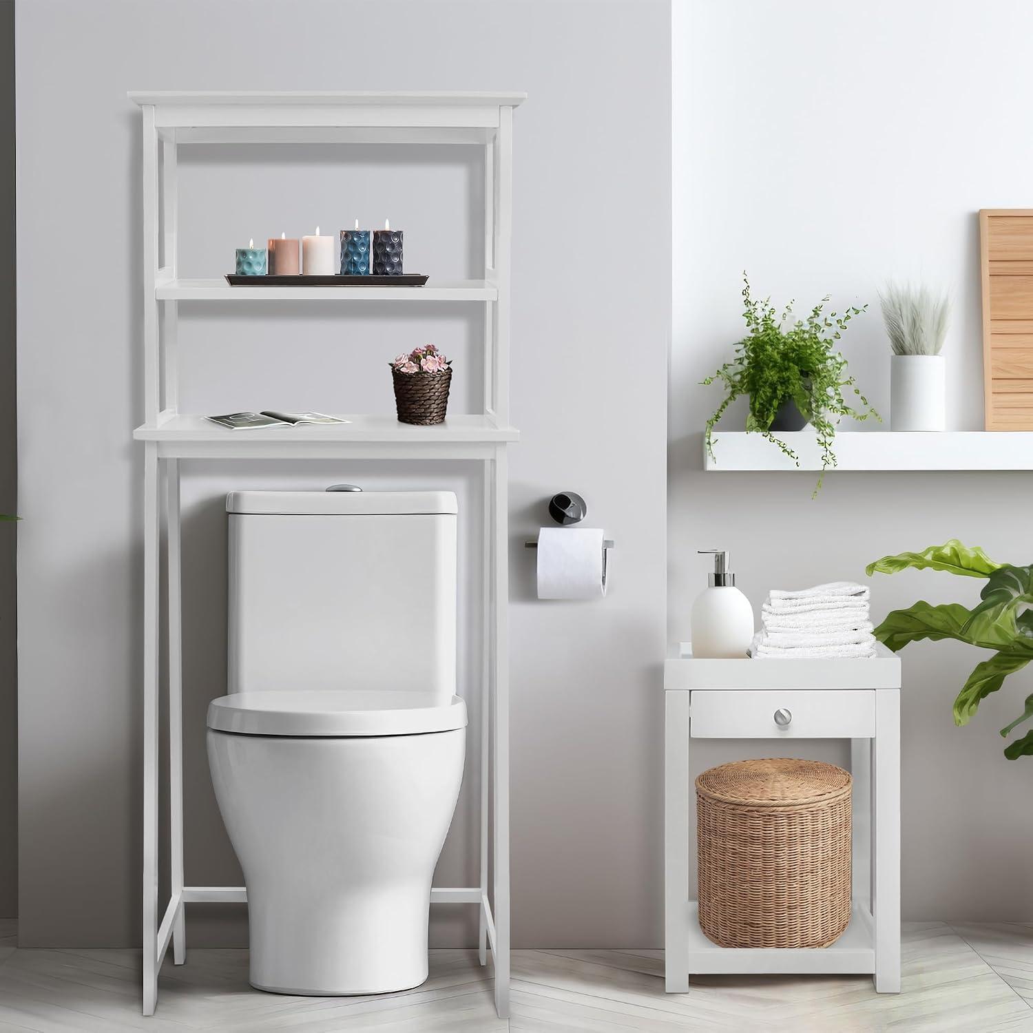 Casual Home Solid Wood Bath Tray Side Table with Drawer, White