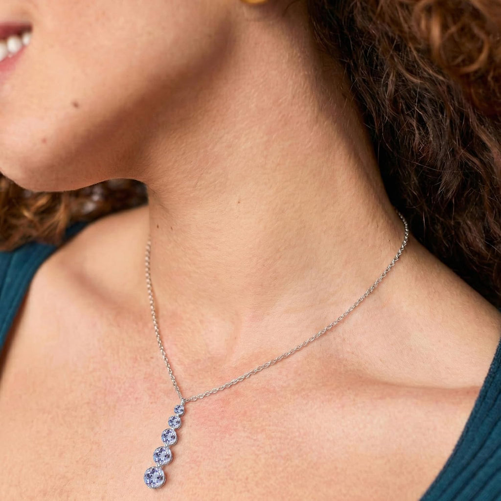 GOODSTONE JEWELS 925 Sterling Silver Linear Drop Pendant Necklace for Women | Size 16+2 Inch Cable Chain with Lobster Clasp | Natural Birthstone Jewelry Gift for Her