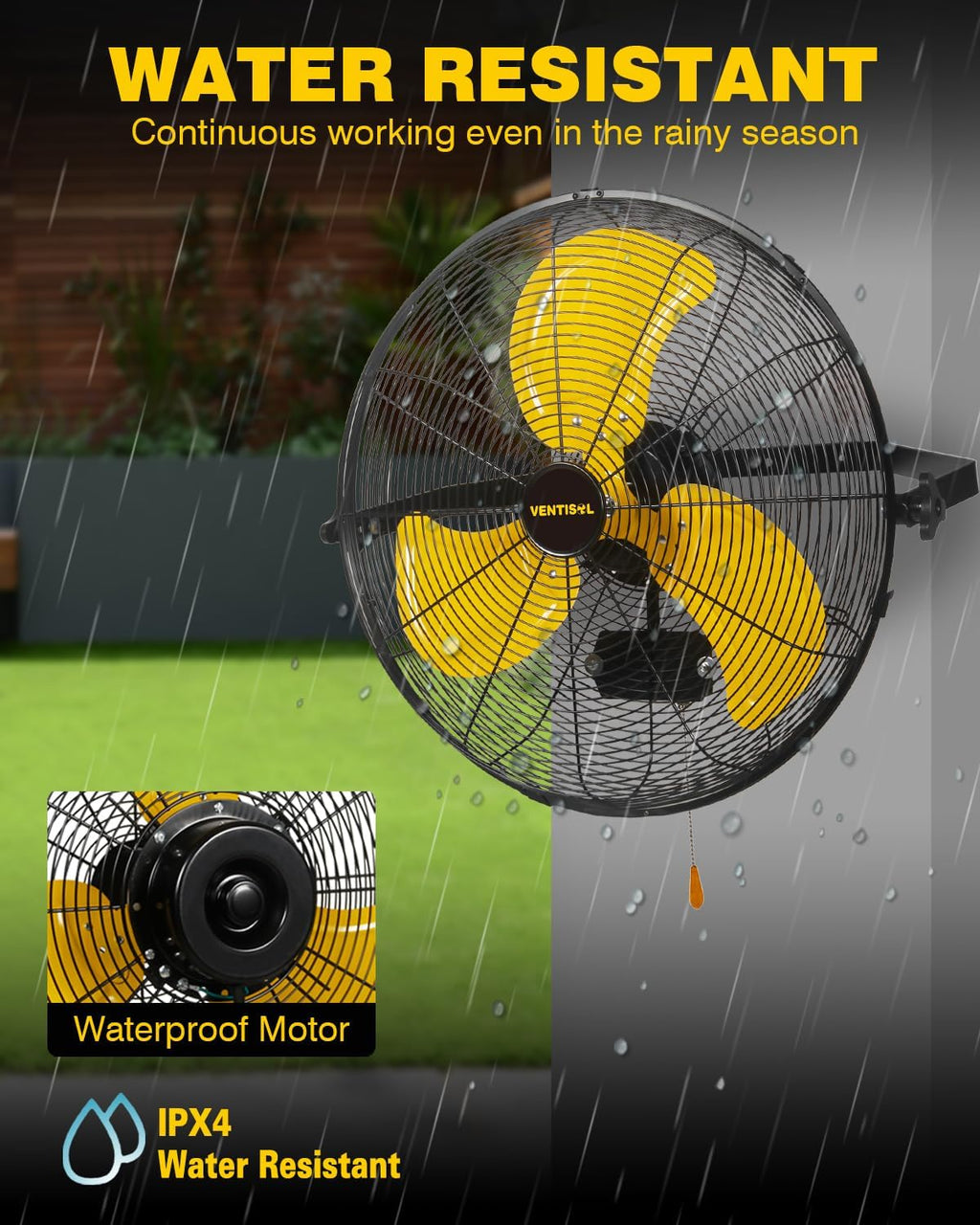 VENTISOL 20 Inch Waterproof Wall Mount Fan, Barn Fan with Sealed Motor 3-Speeds 4650 CFM Heavy Duty for Home, Workshop, Industrial, Barn, Greenhouse, ETL Listed