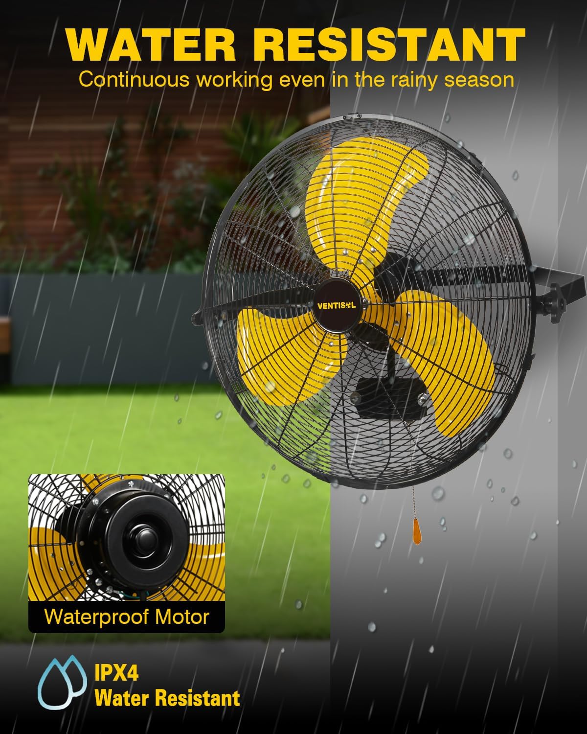 VENTISOL 20 Inch Waterproof Wall Mount Fan, Barn Fan with Sealed Motor 3-Speeds 4650 CFM Heavy Duty for Home, Workshop, Industrial, Barn, Greenhouse, ETL Listed
