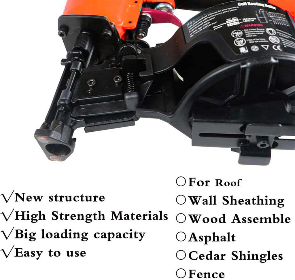 Roofing Nail Gun, 15 Degree CN45N Roofing Nailer 3/4-Inch to 1-3/4-Inch Coil Nails, 120-pcs Load Capacity Coil Nailer