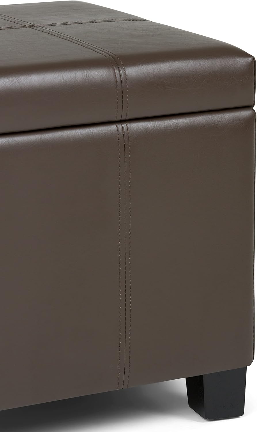 SIMPLIHOME Dover Storage Ottoman Bench - 36 inch Wide Upholstered Vegan Leather Rectangular Lift-Top Ottoman in Chocolate Brown, Contemporary Bench for Living Room with Safety Hinges