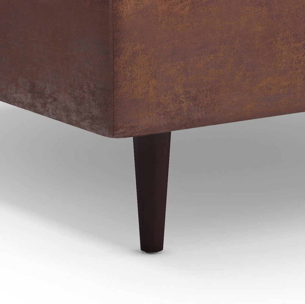 SIMPLIHOME Shay Coffee Table Storage Ottoman - 38 inch Wide Upholstered Vegan Leather Large Square Ottoman in Distressed Saddle Brown, Mid-Century Modern Tufted Ottoman for Living Room with Lift Top
