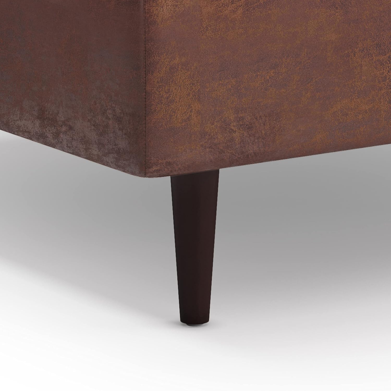 SIMPLIHOME Shay Coffee Table Storage Ottoman - 38 inch Wide Upholstered Vegan Leather Large Square Ottoman in Distressed Saddle Brown, Mid-Century Modern Tufted Ottoman for Living Room with Lift Top
