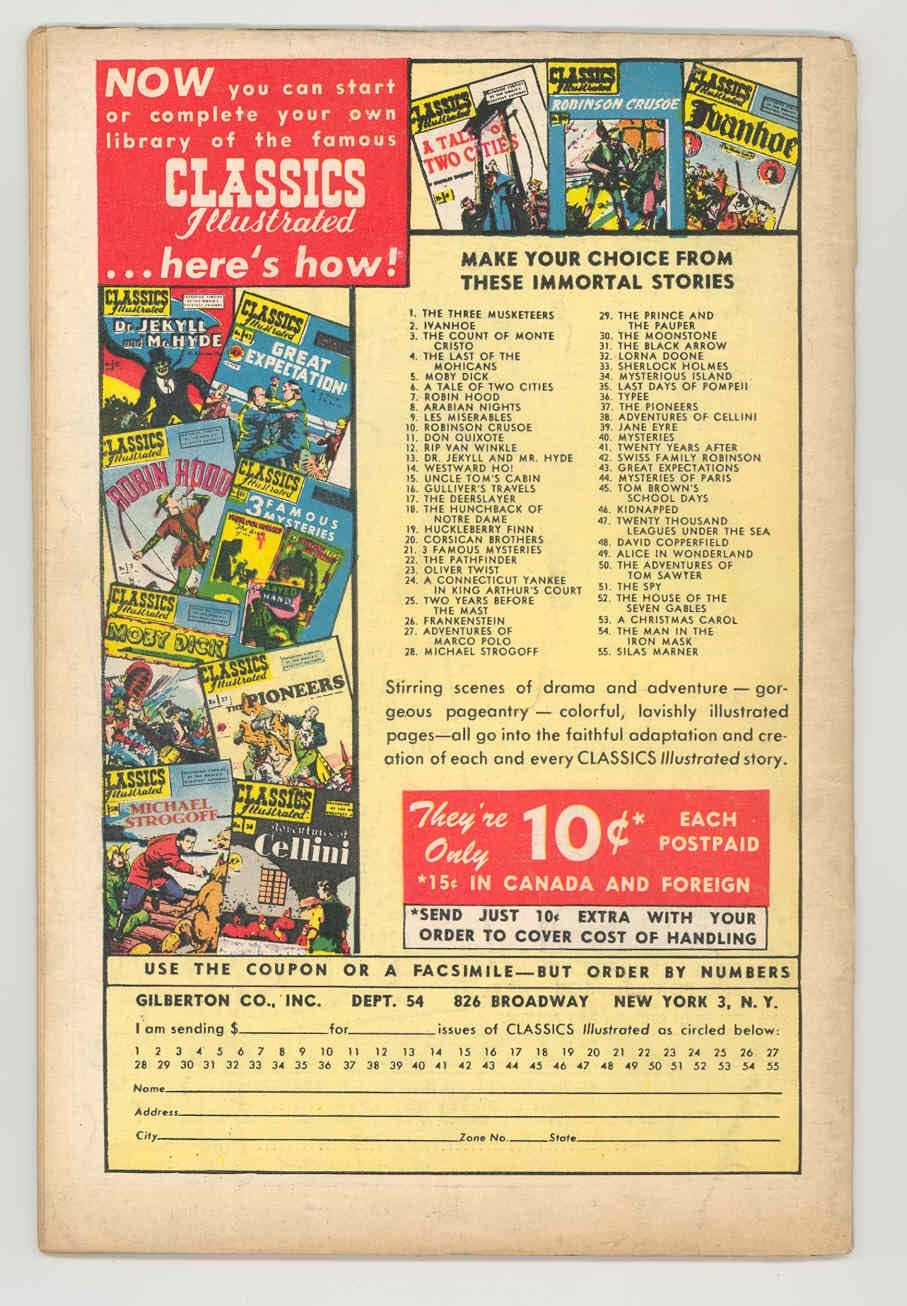 CLASSICS ILLUSTRATED #56 HRN 55 TOILERS OF THE SEA .1949. NICE 1st ed FN-