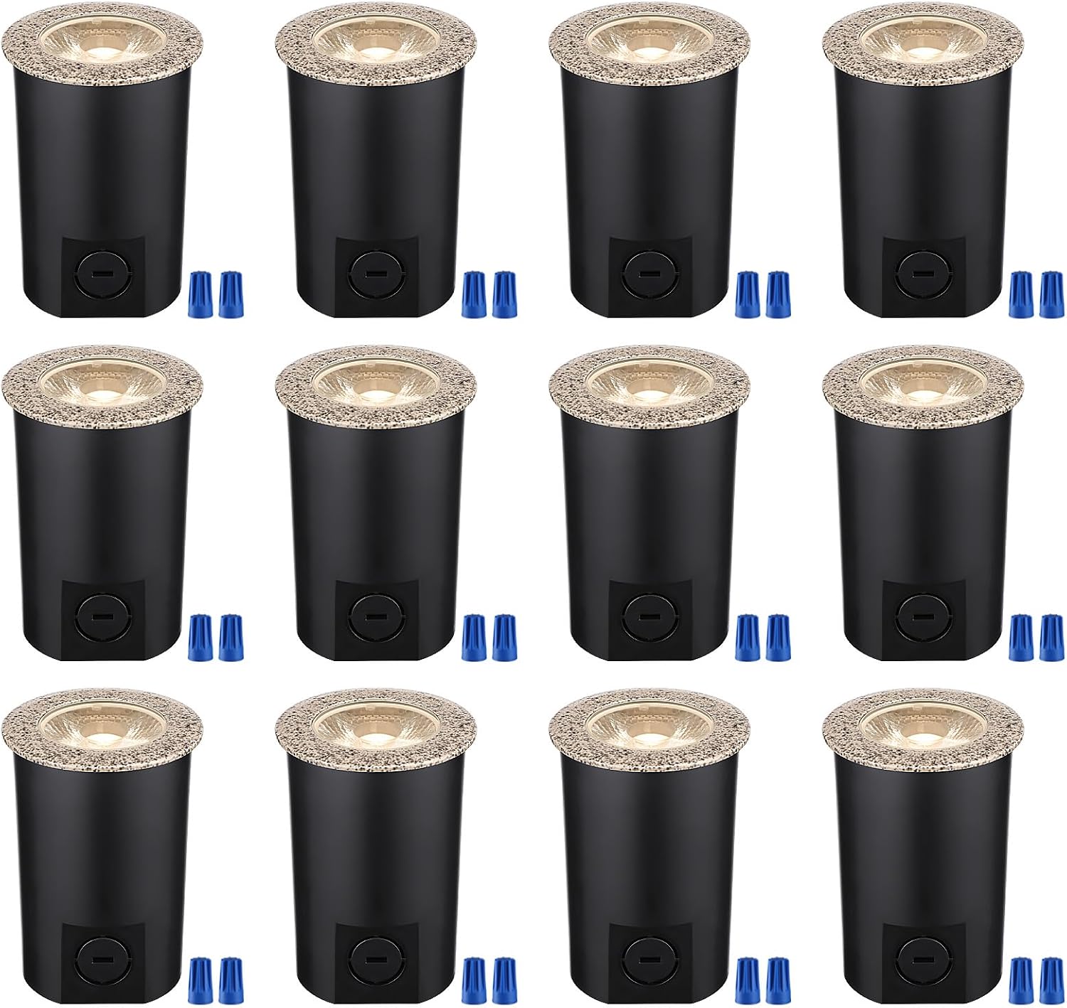 LEONLITE 12-Pack 3W 3000K Well Lights Landscape LED In Ground, 12-24V AC/DC Low Voltage, CRI90 IP67 Inground Well Lights Outdoor, Rock Color Aluminum Housing, Embedded Parts Included