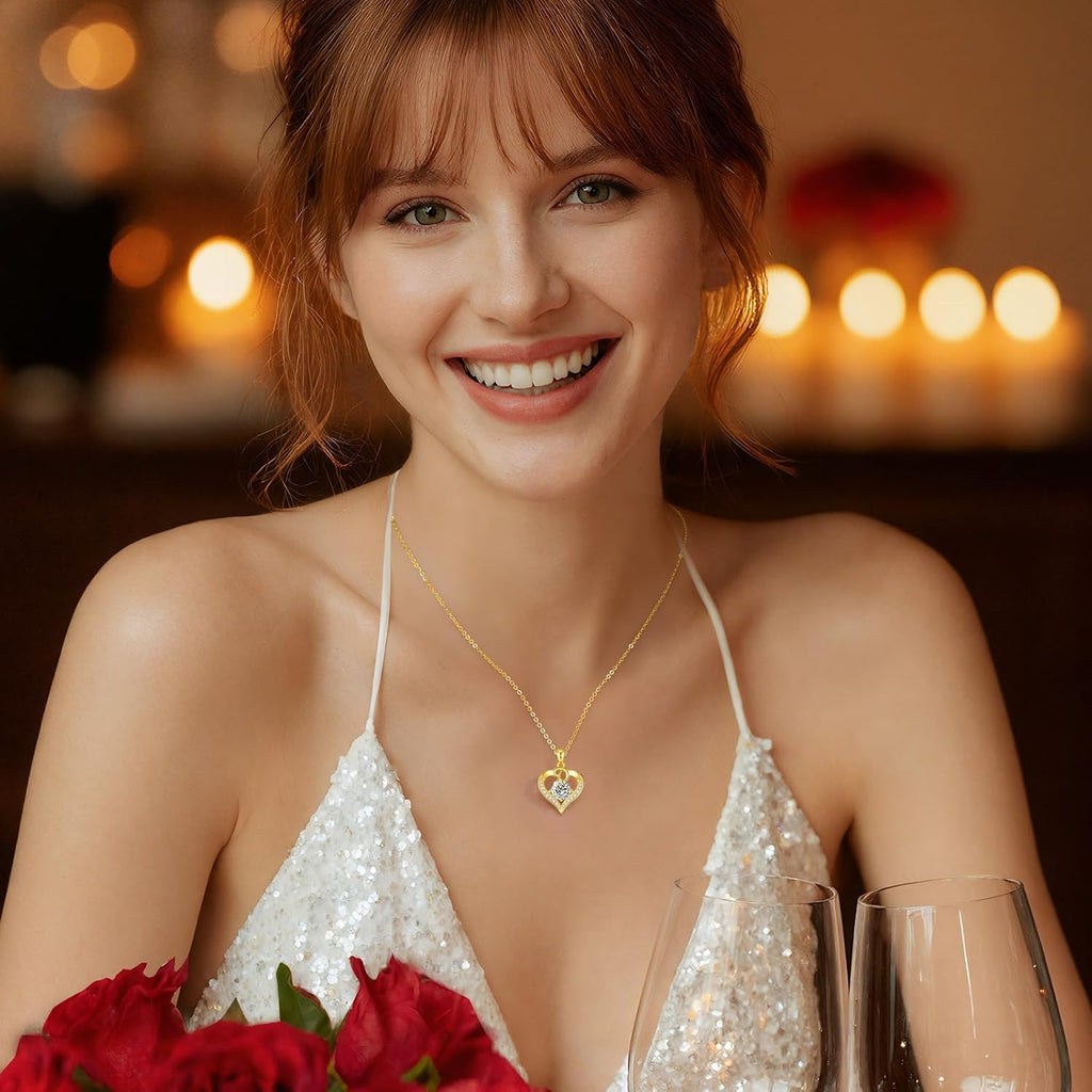 CDE 18K Gold Plated Initial Love Heart 2 Carat Moissanite Necklaces for Women 925 Sterling Silver Jewelry Christmas Anniversary Birthday Present Gifts for Wife Lady Girlfriend Her