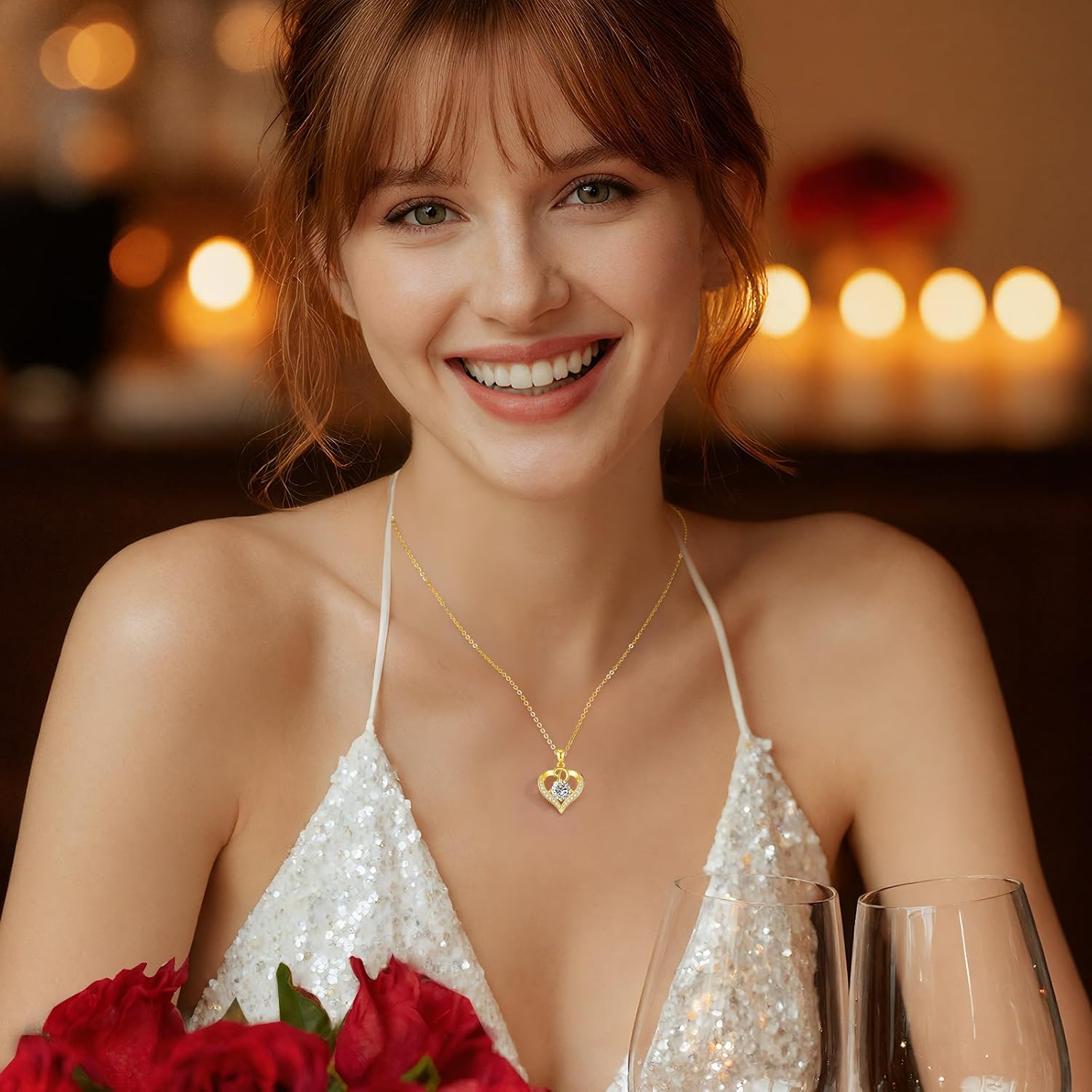 CDE 18K Gold Plated Initial Love Heart 2 Carat Moissanite Necklaces for Women 925 Sterling Silver Jewelry Christmas Anniversary Birthday Present Gifts for Wife Lady Girlfriend Her