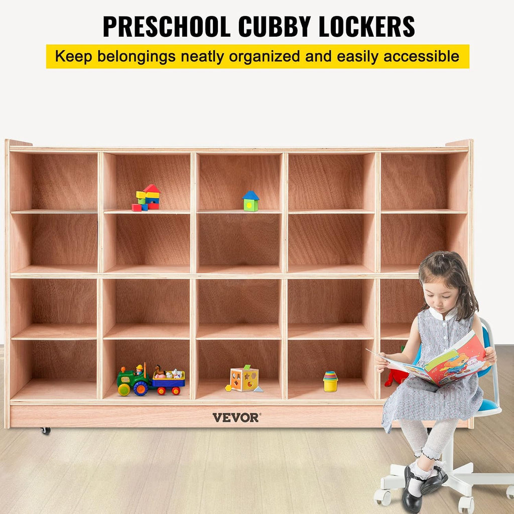 Happybuy 20-Section School Storage Locker, Wooden Storage Cabinet with 4 Casters, Classroom Cubbies for Storage, 15mm Thick Plywood Locker for Home, Office, School, Gym, Kindergarten