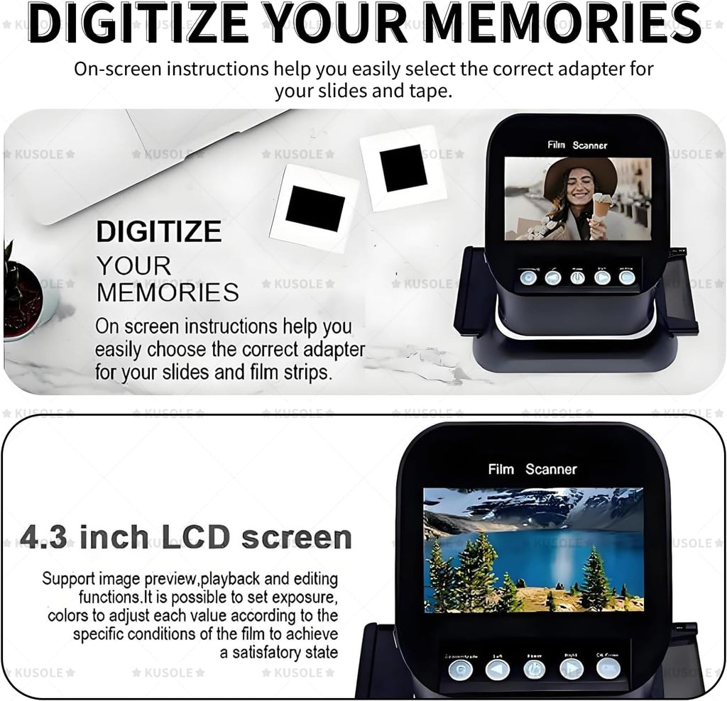 22MP Film Scanner with Large 4.3' Display,Converts 120/126/127/135 Film into Digital Photos,Easy Load Film Adapters,with SD Card Slot (Need to Purchase it Yourself)