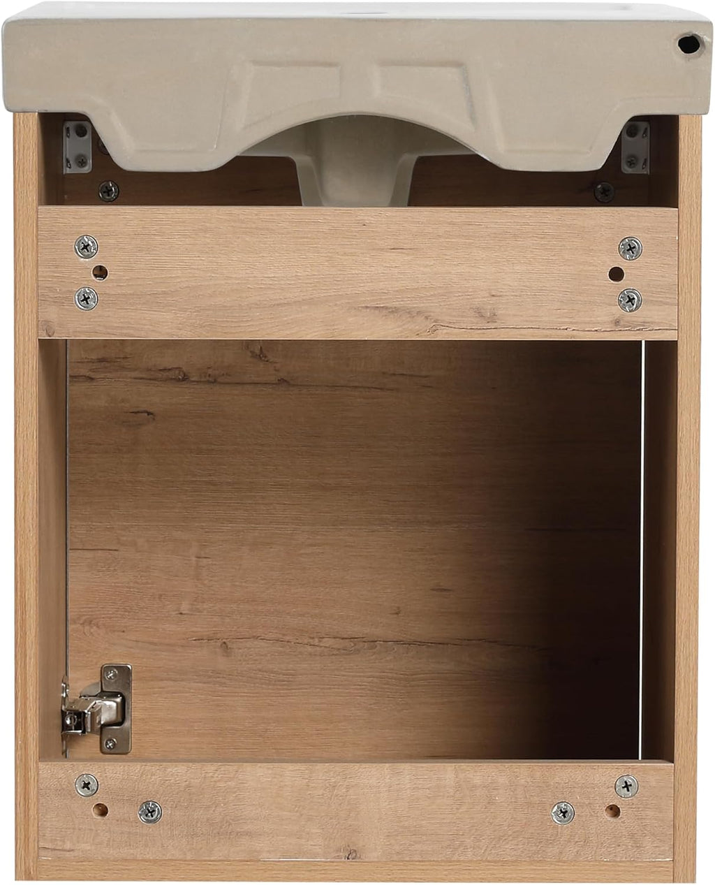 Glemab 17.31' Floating Wall-Mounted Bathroom Vanity, Bathroom Vanity with Ceramic Sink, Soft-Close Cabinet Door, Wall-Mounted Storage Cabinet with Ceramic Sink, Oak