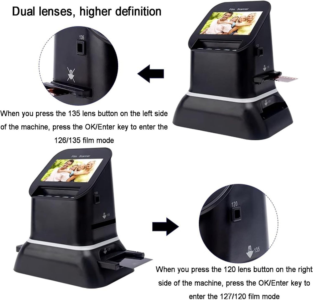Digital Film Scanner, All-in-One 22MP Slides Scanner, with 4.3 Inch LCD Screen and Easy Load Film Inserts, Converts 135, 126, 120, Film Negatives