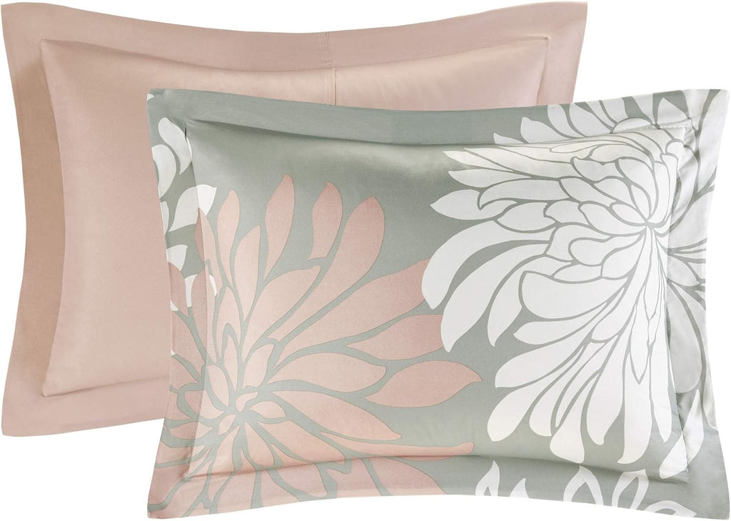 Madison Park Essentials Maible Cozy Bed in A Bag Comforter with Complete Cotton Sheet Set-Floral Medallion Damask Design All Season Cover, Decorative Pillow, Queen (90 in x 90 in), Blush/Gray