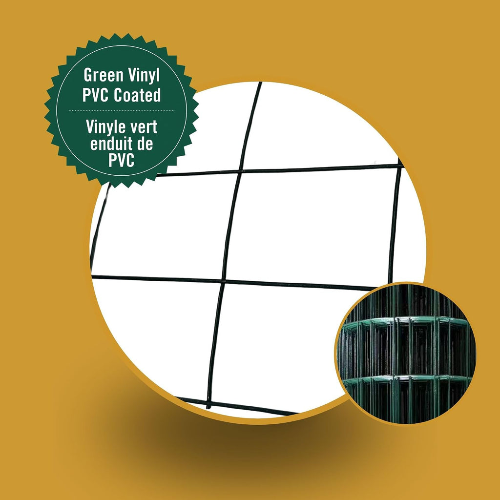 Nuvo Iron Welded Wire Fence Mesh - Rectangular Mesh 4' x 50' - Green Vinyl PVC Coated