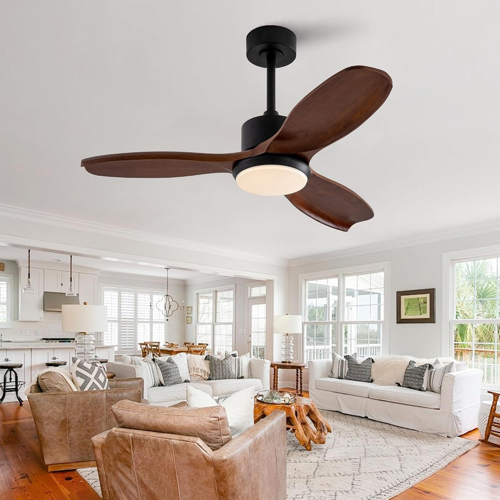 42' Wood Ceiling Fan with Lights Remote Control,Quiet DC Motor 3 Blade Ceiling Fans for Patio Living Room, Bedroom, Office,Indoor Outdoor(Black+Dark Walnut)