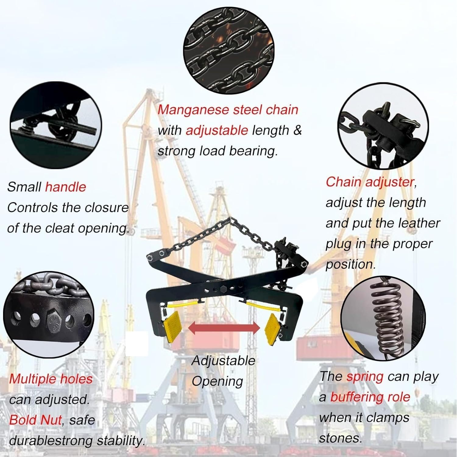 Heavy Duty Granite Steel Plate Lifting Clamps with Rubber Chuck - Chain Link Type, Vertical Clamp for Safe Lifting,Black-Opening 4.7-14.2in