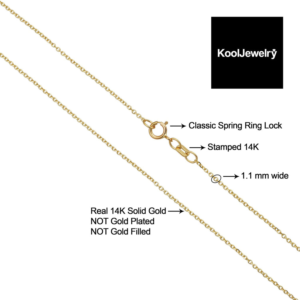 Kooljewelry Womens 14k Yellow Gold Cable Chain - Diamond-Cut Necklace