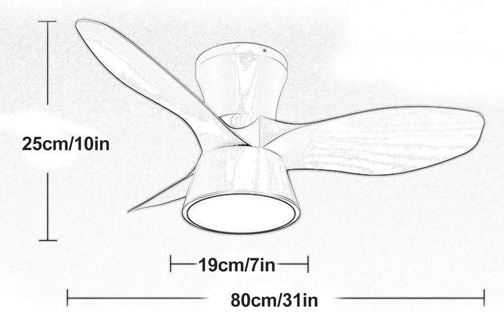 Small Ceiling Fans with Lights, 80cm/31in Flush Mount Ceiling Fan with Light and Remote, Modern Ceiling Fan for Bedroom/Kitchen/Dining Room/Patio(Brown)