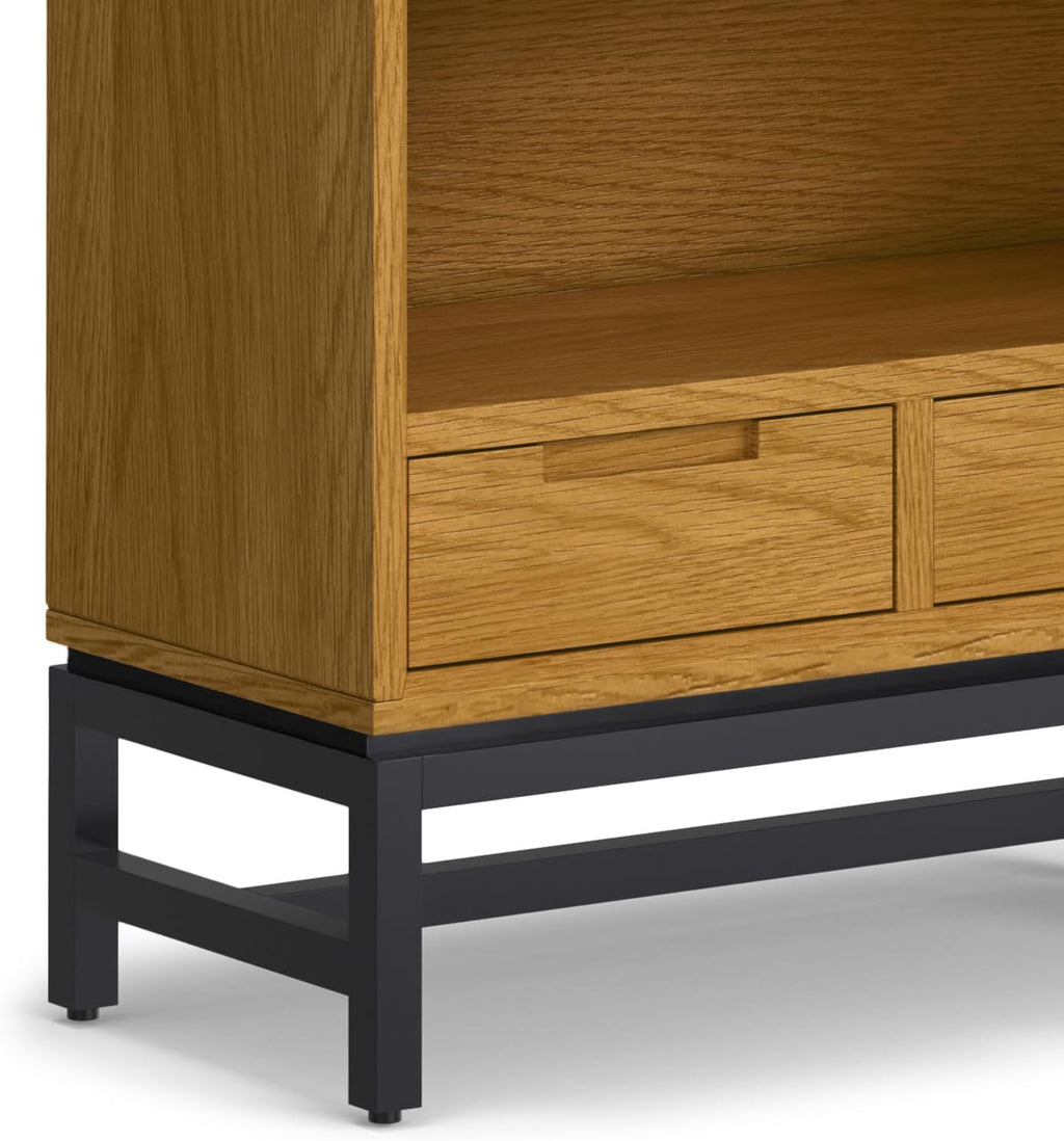 SIMPLIHOME Banting Desk and Bookcase Bundle - 72 inch Wide Solid Wood Desk with Drawers and 30 inch Wide 4-Shelf Bookcase in Oak, Modern Industrial Home Office Furniture (Set of 2)