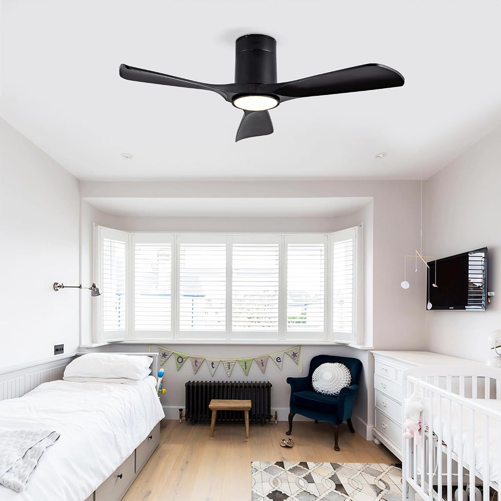 Ceiling Fan with Lights 42 Inch Flush Mount Ceiling Fan with Remote Control, ABS Blades Outdoor Ceiling Fans for Bedroom,Farmhouse,Patio,Indoor, Quiet DC Motor ZA136