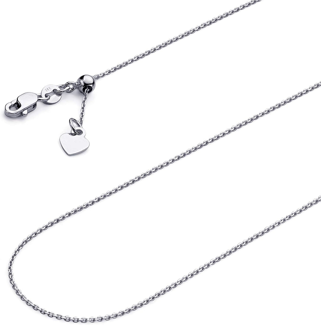14k REAL Yellow OR White Gold Solid 1mm Cable Link Length Adjustable Chain Necklace with Lobster Claw Clasp