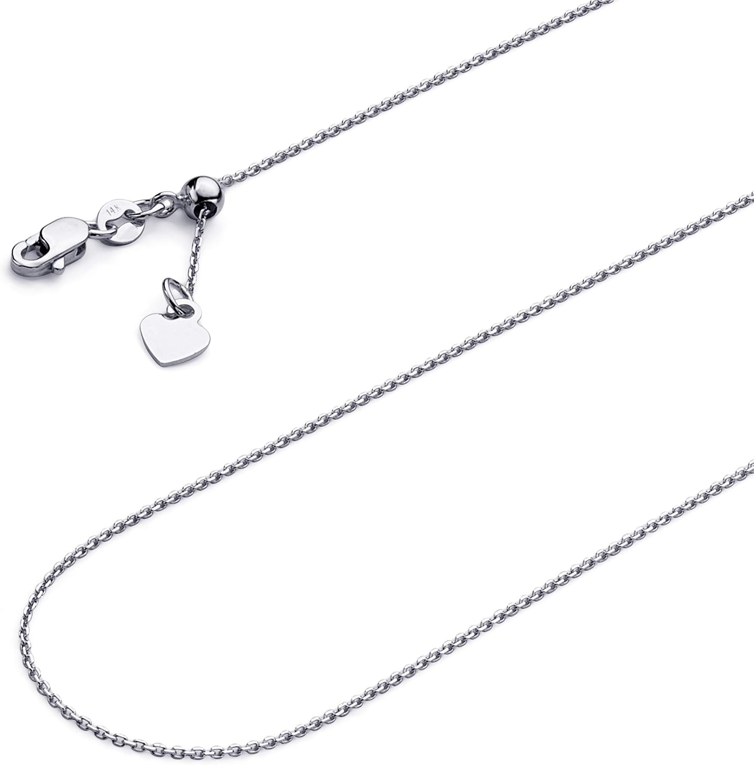 14k REAL Yellow OR White Gold Solid 1mm Cable Link Length Adjustable Chain Necklace with Lobster Claw Clasp