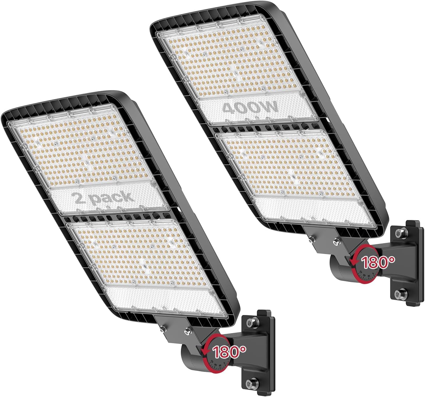 400W LED Parking Lot Light, LED Flood Light with Dusk to Dawn Photocell, 630 LEDs, 5000K Daylight, IP65 Waterproof, Adjustable Arm Mount, AC 120V, Commercial Security Lighting Outdoor for Yard, 2Pack